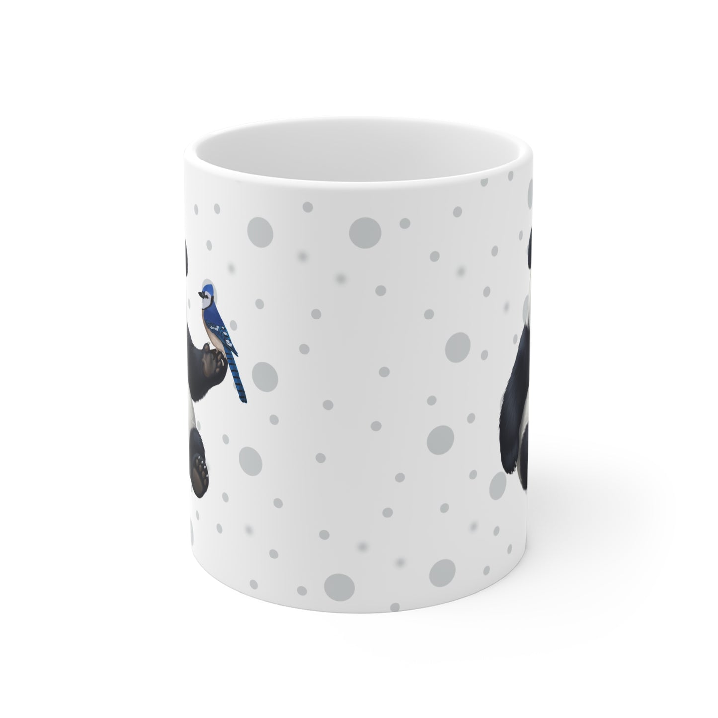 Panda Bear Mug with Blue Jay for Animal Lovers & Bird Watchers 11oz