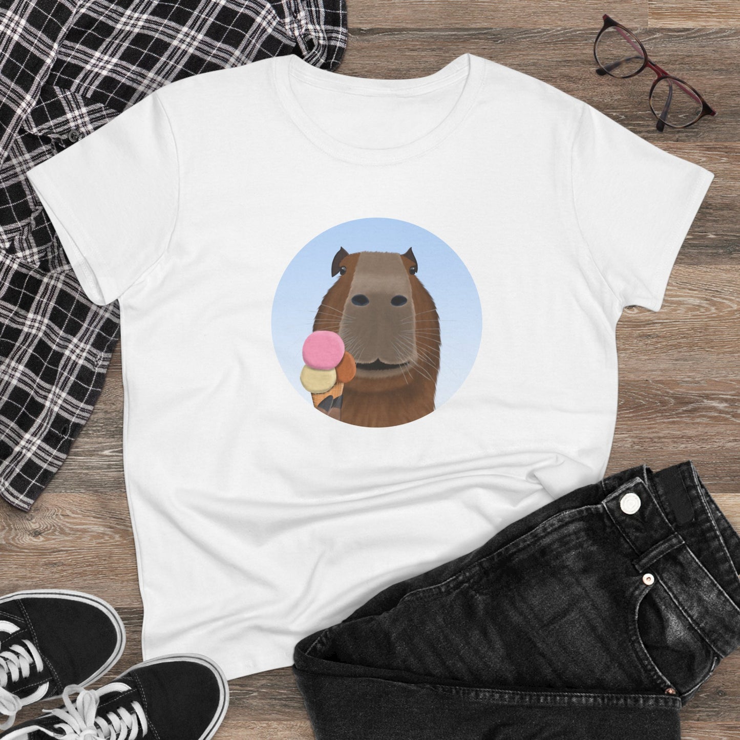 Capybara with Ice Cream Funny Design for Capybara Lovers Women's T-Shirt