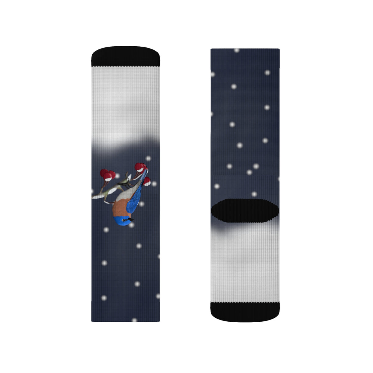 冬の枝に止まる青い鳥のクリスマスバードソックス