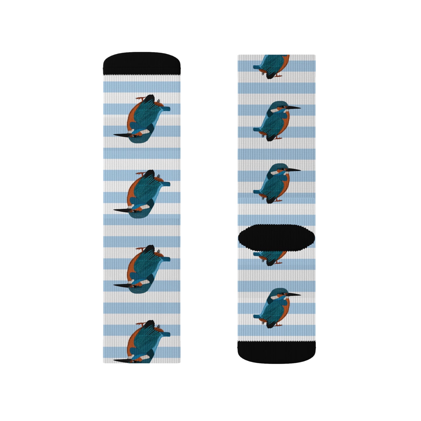 Kingfisher Bird Blue White Striped Socks