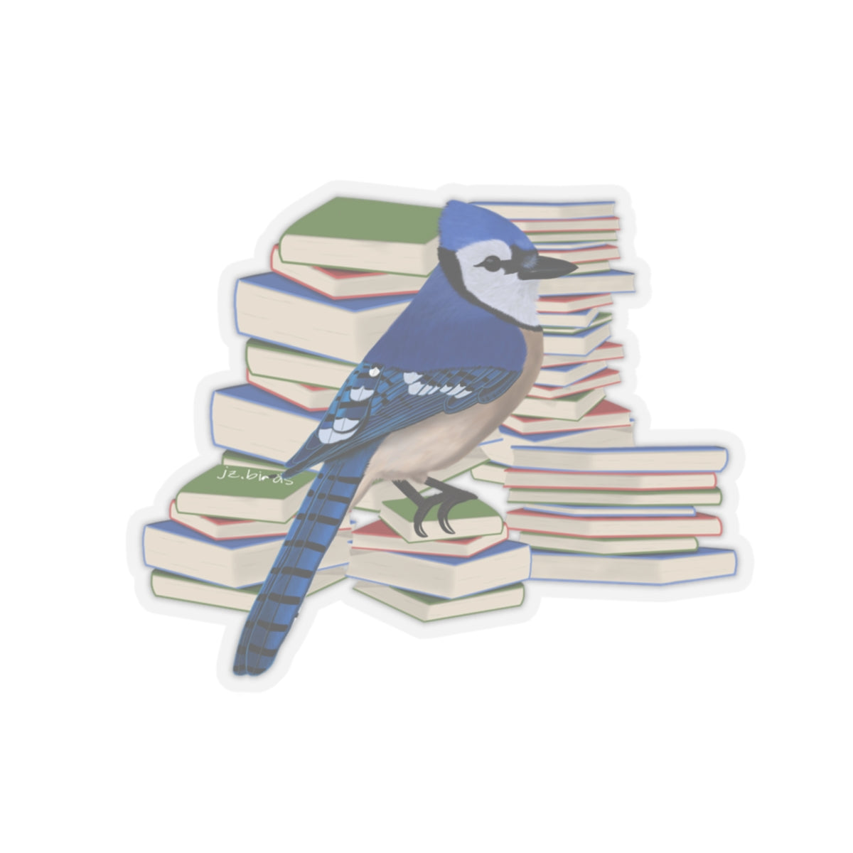 Blue Jay Bird and Books Birdlover Bookworm Sticker