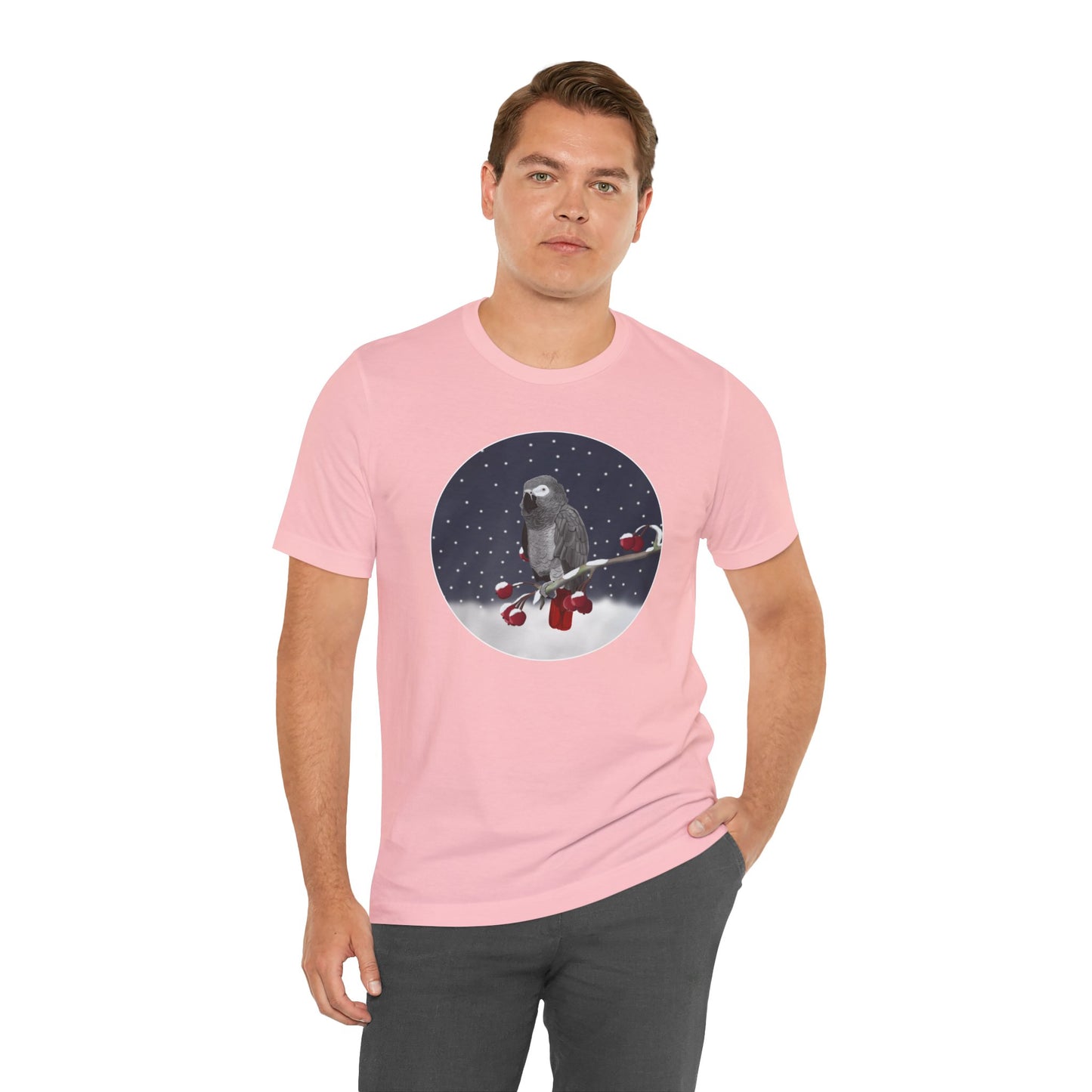 Grey Parrot on a Winter Branch Birdwatcher Christmas Bird T-Shirt