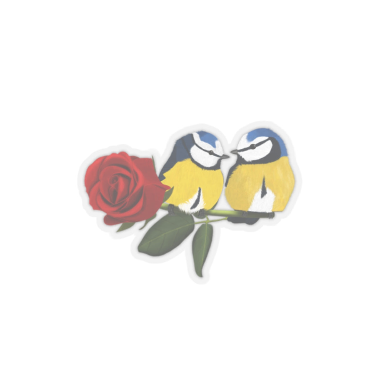 Blue Titmouse on a Rose Valentine's Day Bird Kiss-Cut Sticker - jz.birds