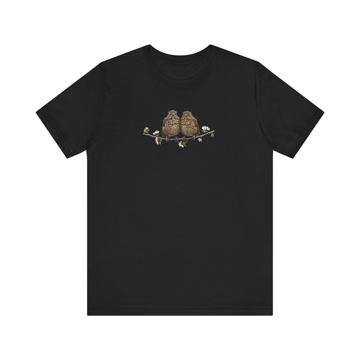 Blackbird Fledgling T-Shirt | Spring Blossoms Unisex Graphic Tee for Bird Watchers