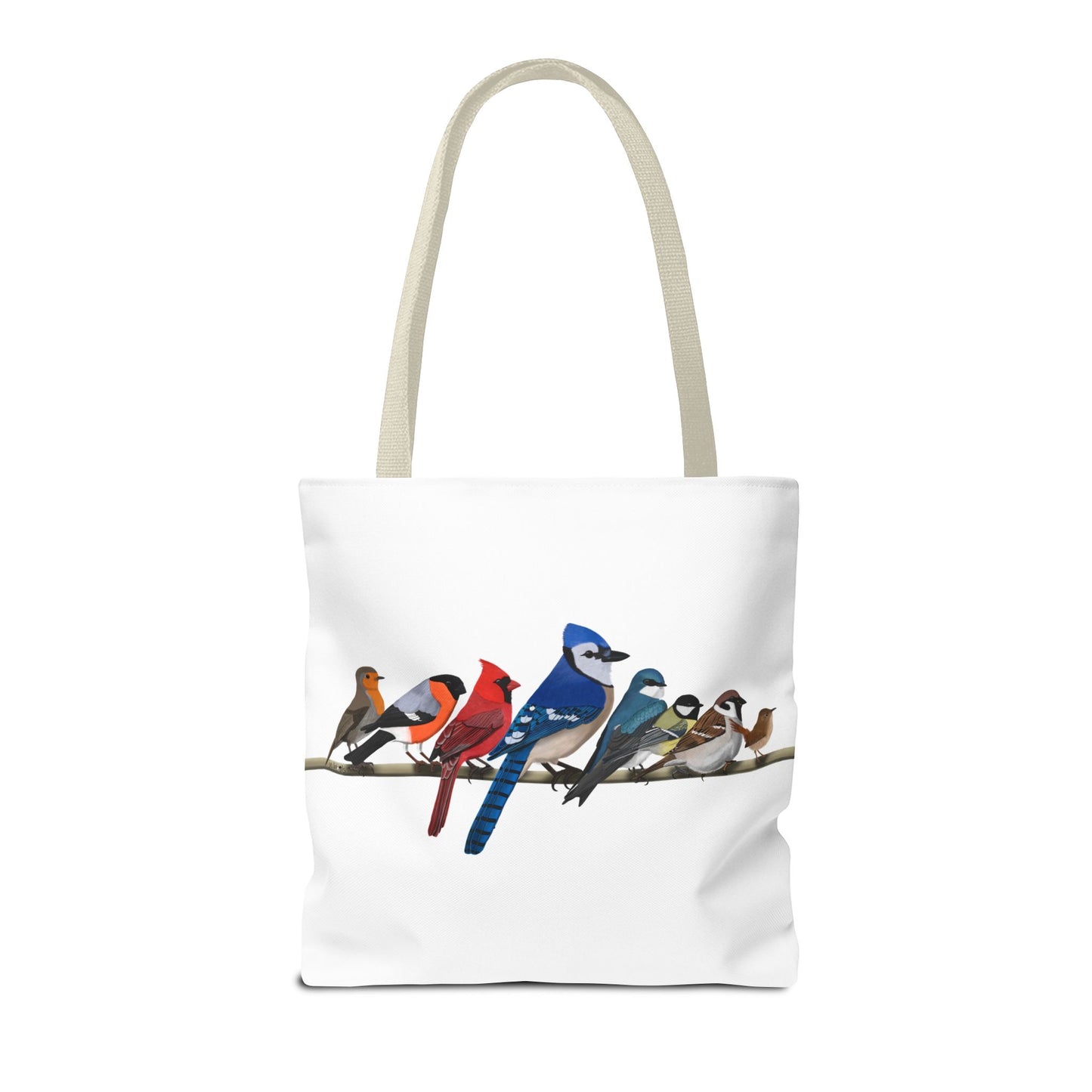 Birds on a Branch Tote Bag 16"x16" Blue Jay Cardinal Robin for Bird Lovers