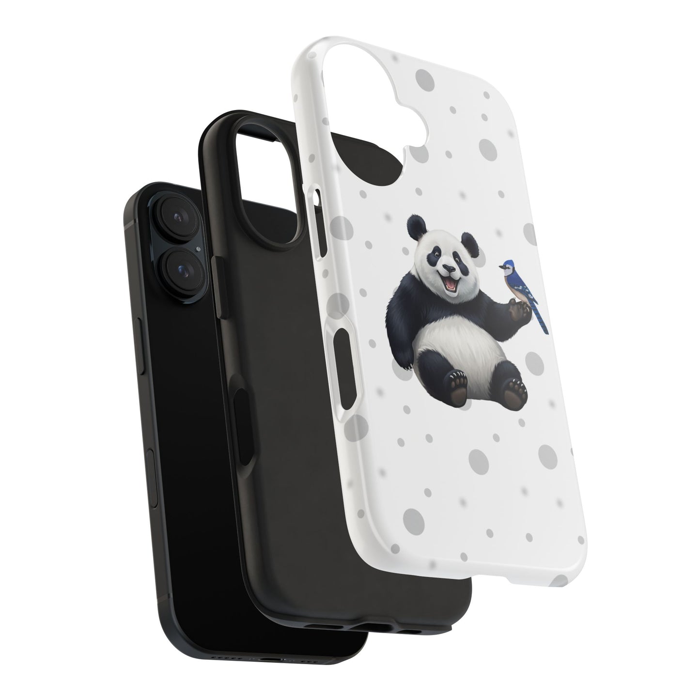 Cute Panda Bear with a Blue Jay Animal iPhone Case - Dual-Layer PC/TPU Protective Cover for iPhone