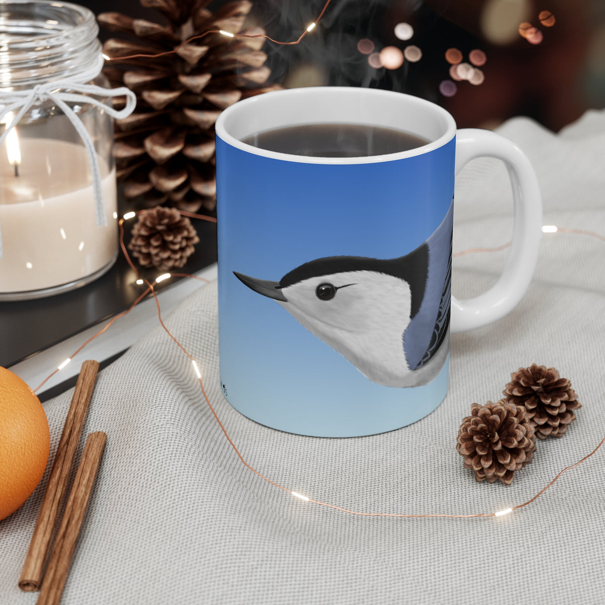 White Breasted Nuthatch Bird Ceramic Mug 11oz - jz.birds