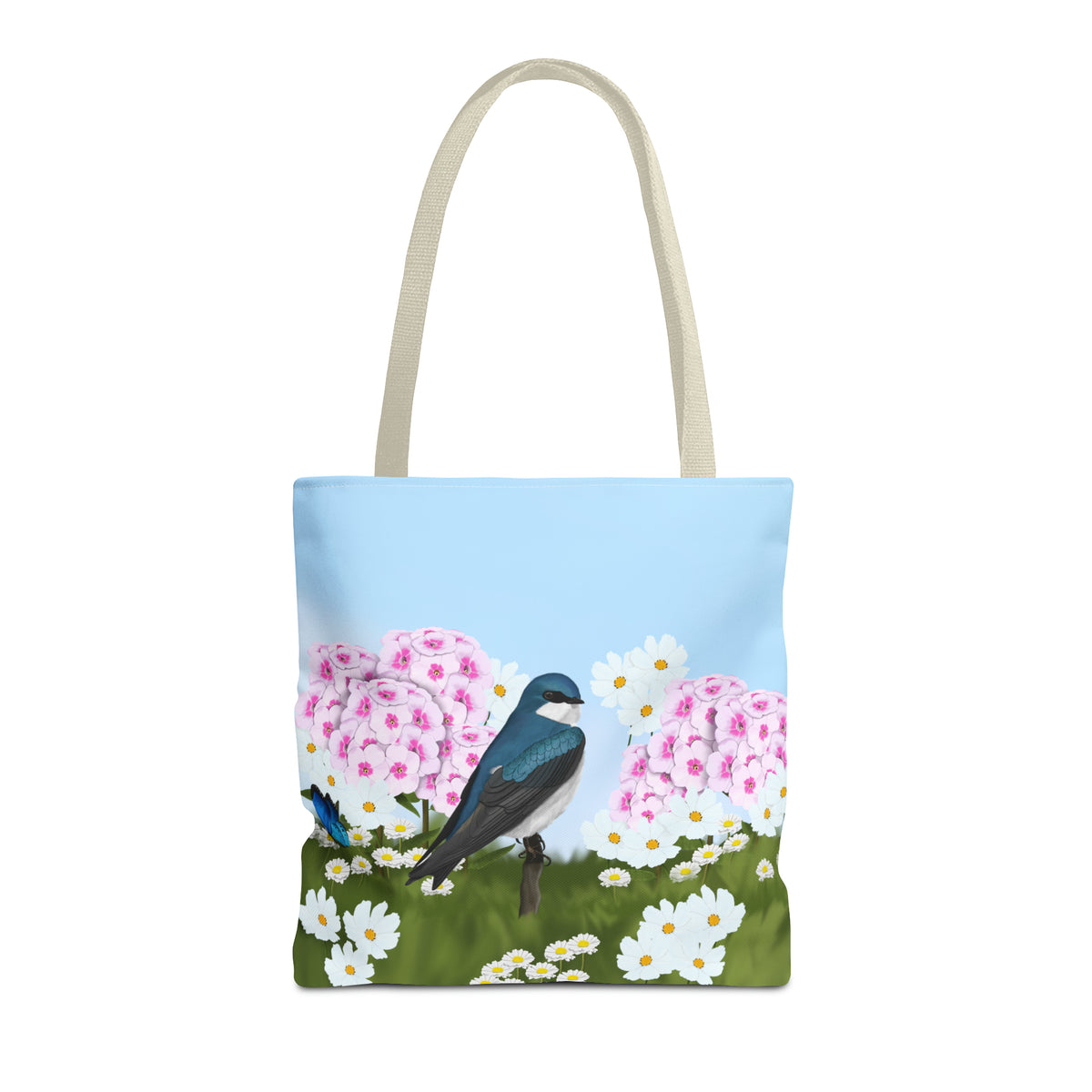 Tree Swallow in Summer Flowers Bird Tote Bag 16"x16" - jz.birds