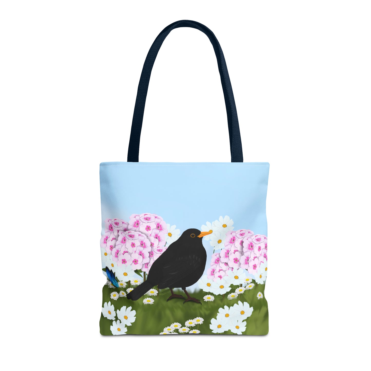 Blackbird in Summer Flowers Bird Tote Bag 16"x16" - jz.birds