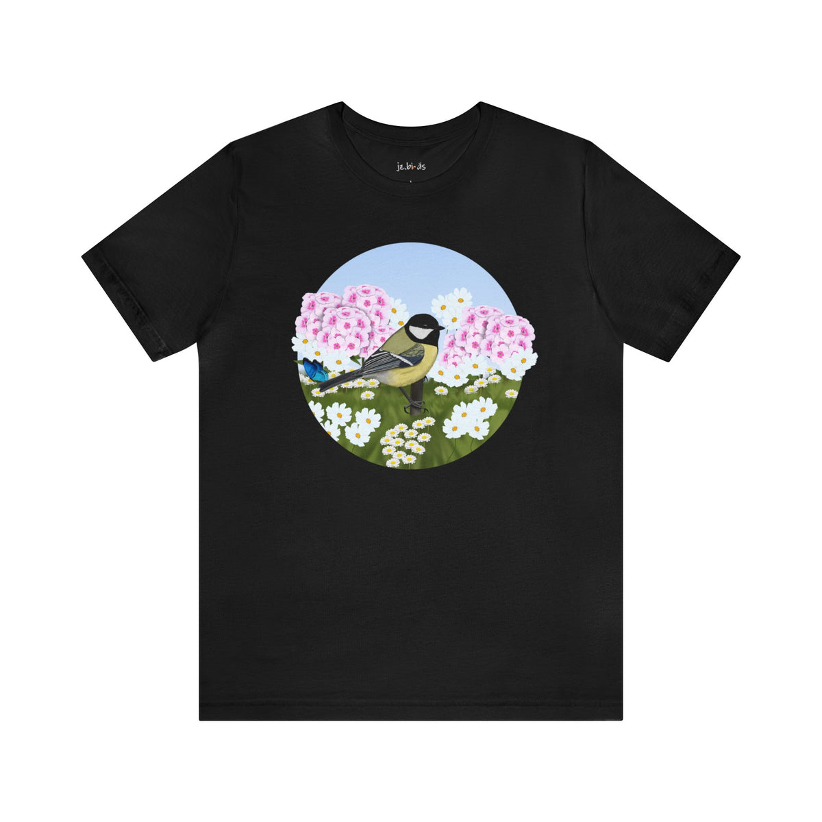 Chickadee and Summer Flowers Bird Tee