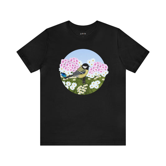 Chickadee and Summer Flowers Bird Tee