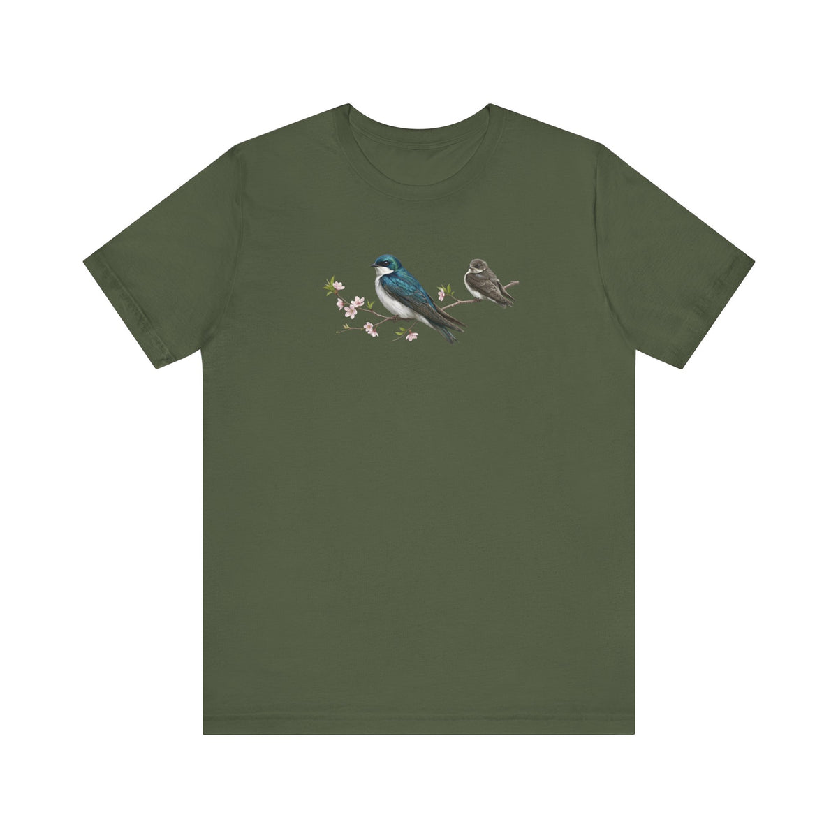 Tree Swallow & Fledgling T-Shirt | Spring Blossoms Unisex Graphic Tee