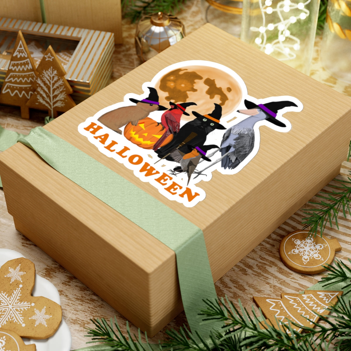 Cardinal Robin Shoebill with Cat and Bunny Halloween Bird Sticker