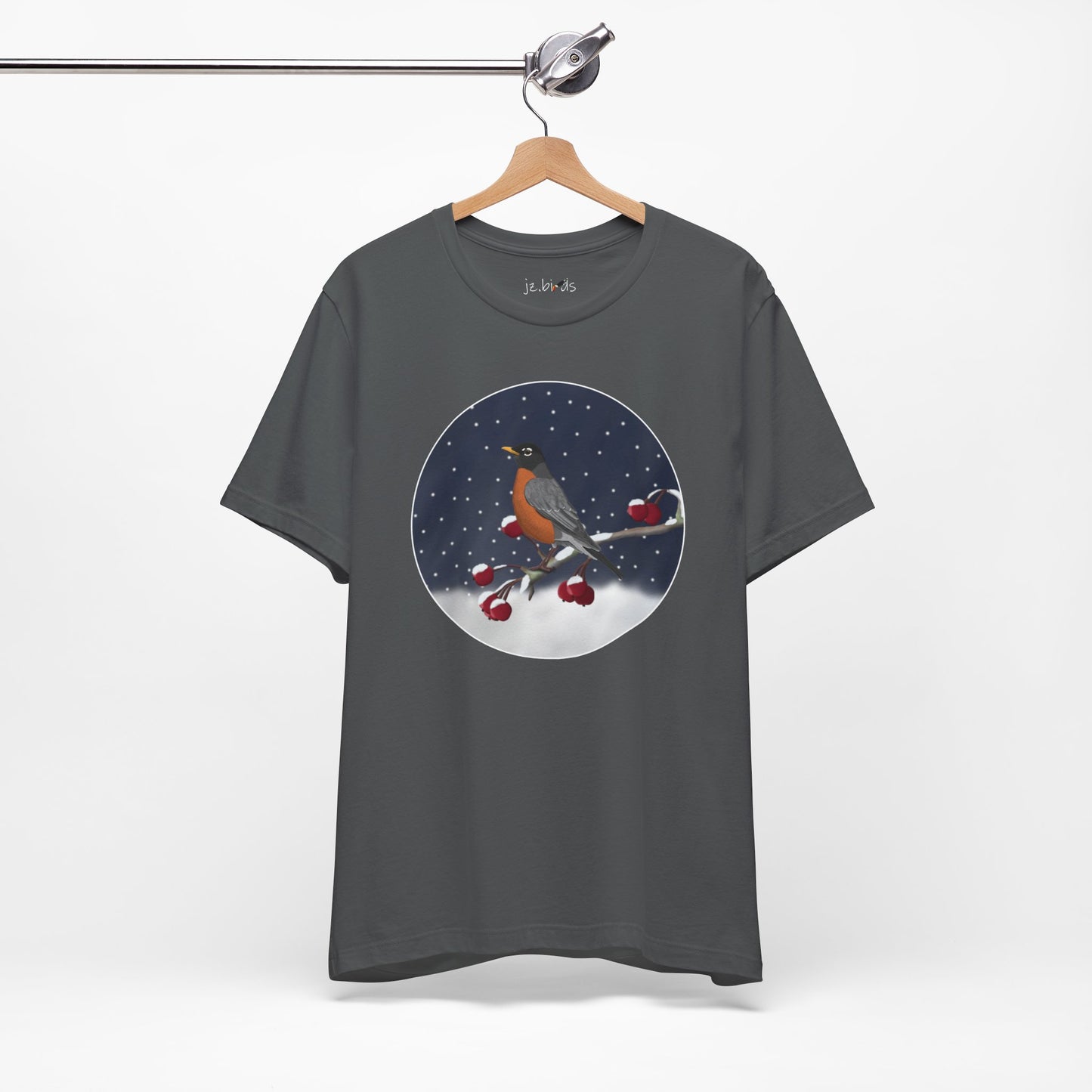 American Robin on a Winter Branch Birdwatcher Christmas Bird T-Shirt