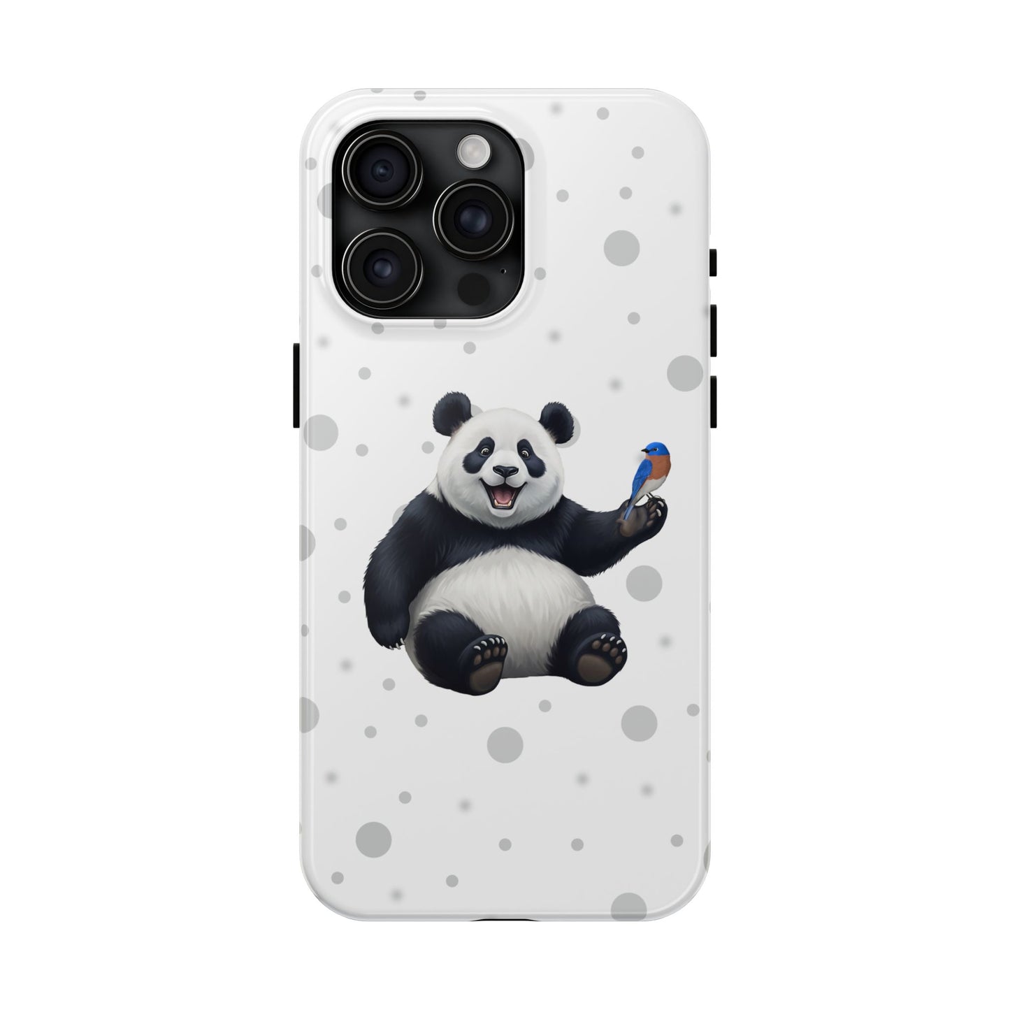 Cute Panda Bear with a Bluebird Animal iPhone Case - Dual-Layer PC/TPU Protective Cover for iPhone