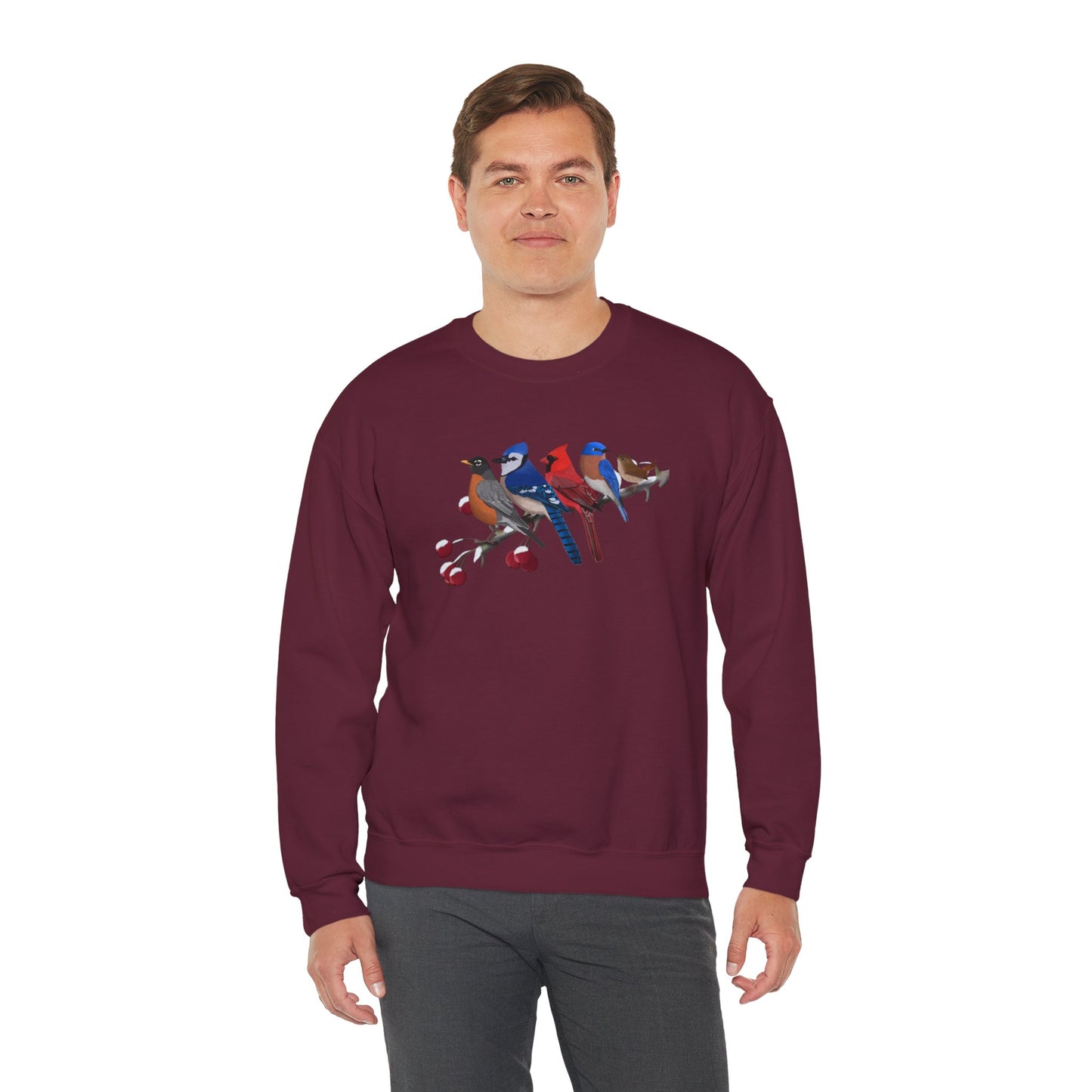 Backyard Birds Robin Blue Jay Cardinal Bluebird Wren Birdwatcher Christmas Bird Sweatshirt
