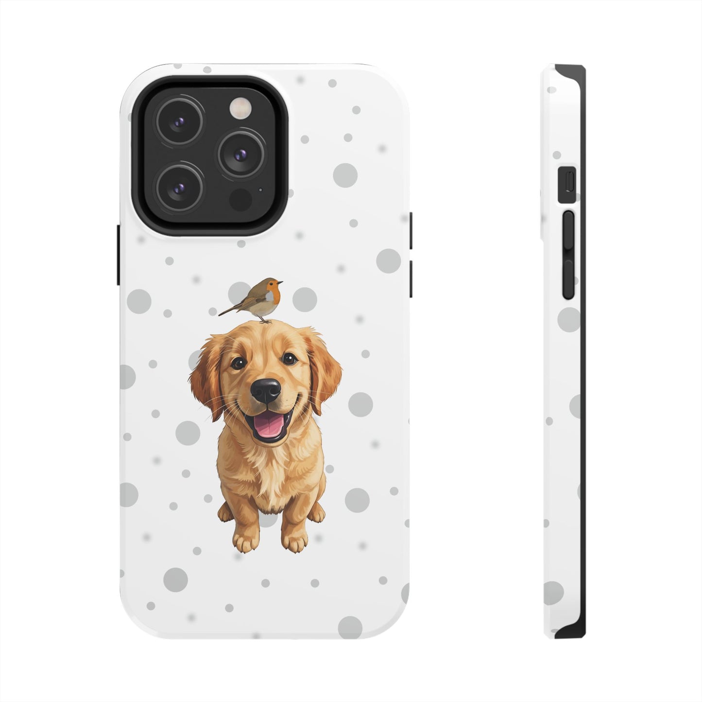 Cute Golden Retriever with European Robin Animal iPhone Case - Dual-Layer PC/TPU Protective Cover for iPhone