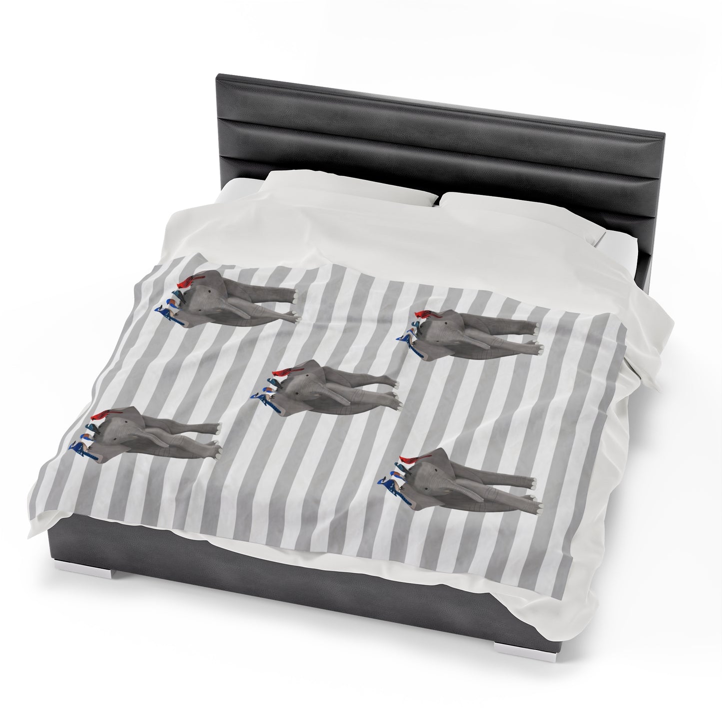 Elephant with Blue Jay Cardinal Tree Swallow Bluebird Backyard Birds Velveteen Plush Blanket Grey White – All Over Print, Sofa Blankets