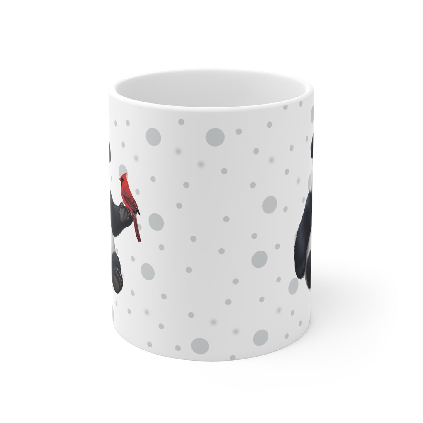 Panda Bear Mug with Cardinal for Animal Lovers & Bird Watchers 11oz