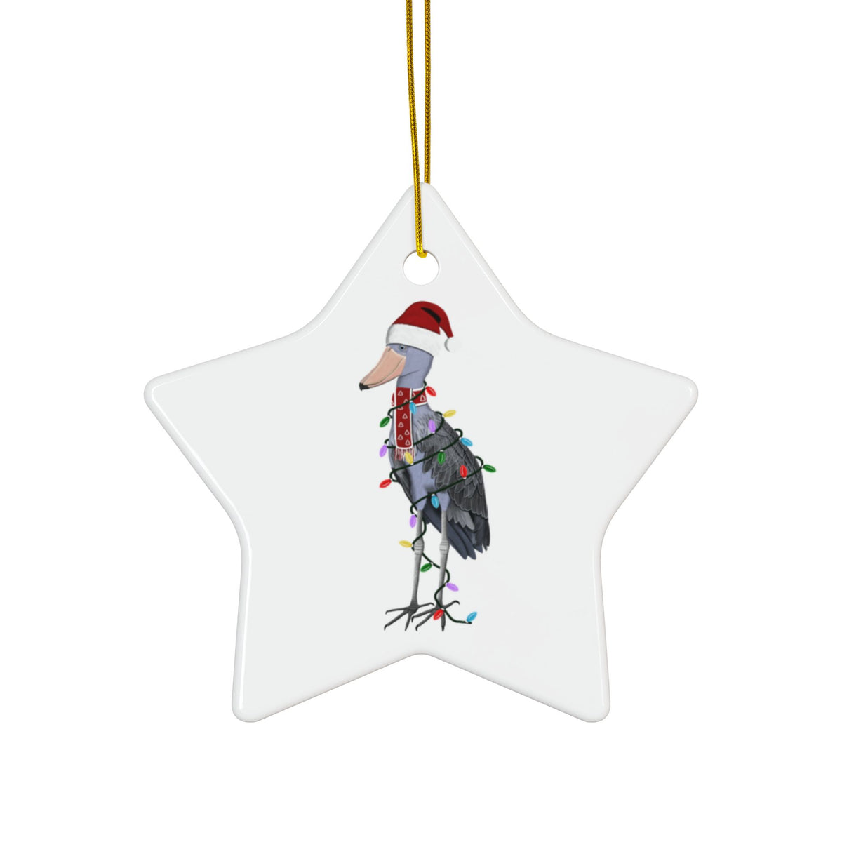 Shoebill as Santa Ceramic Bird Christmas Ornament | Durable Double-Sided Bird Lover Decor