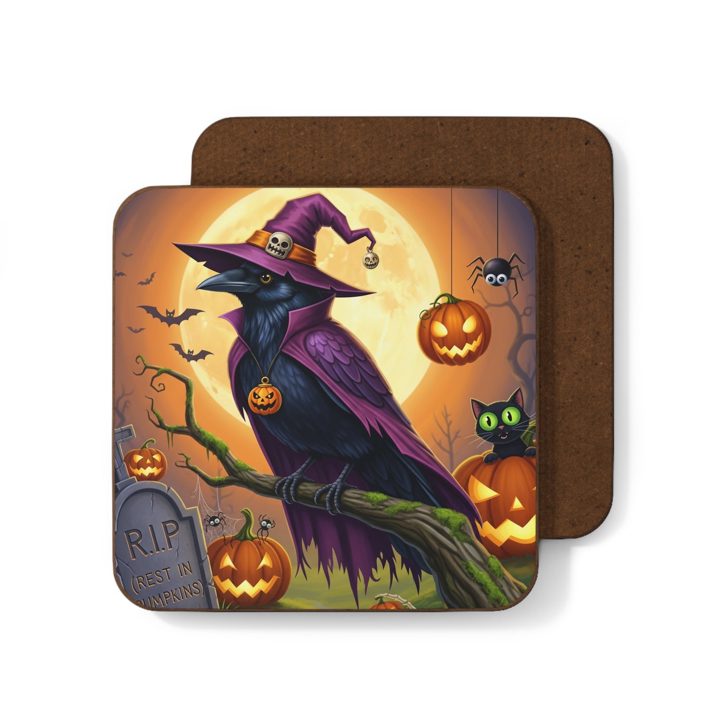 Spooky Halloween Coasters - Cute Crow & Cat Fall Table Decor