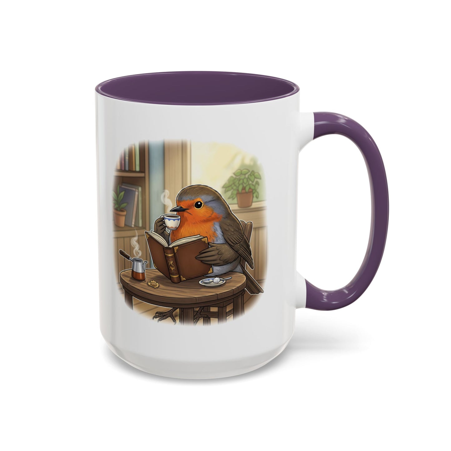 Robin Reads Books and Drinks Coffee Bird Mug for Bird and Book Lovers