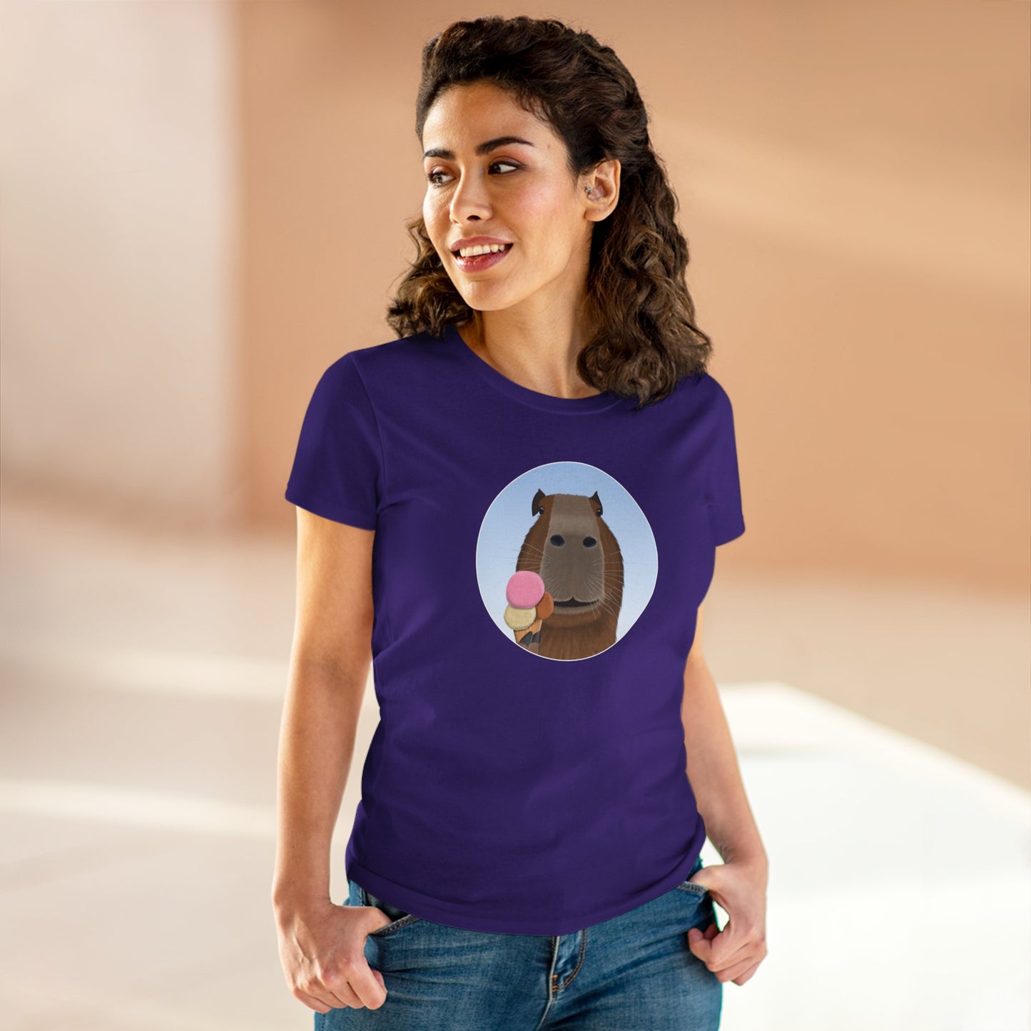 Capybara with Ice Cream Funny Design for Capybara Lovers Women's T-Shirt