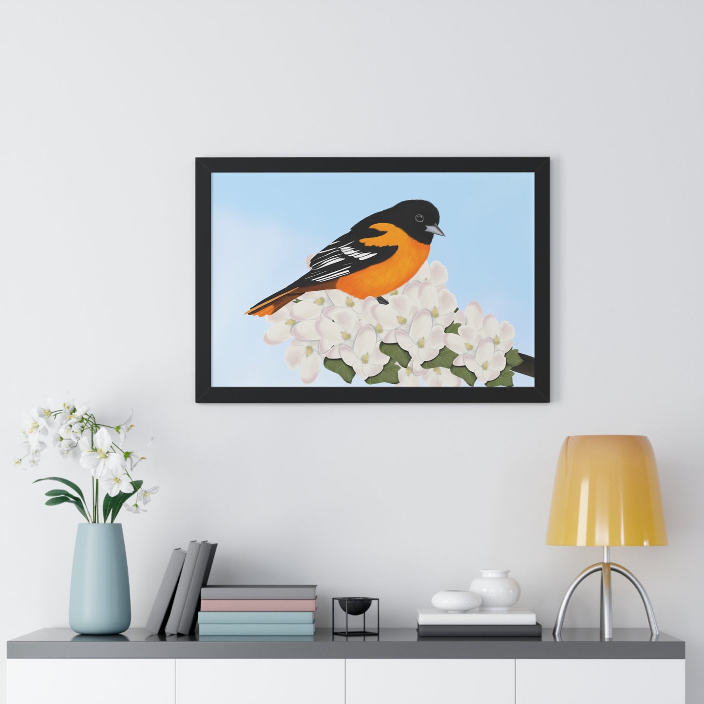 Baltimore Oriole Spring Blossoms Bird Framed Poster