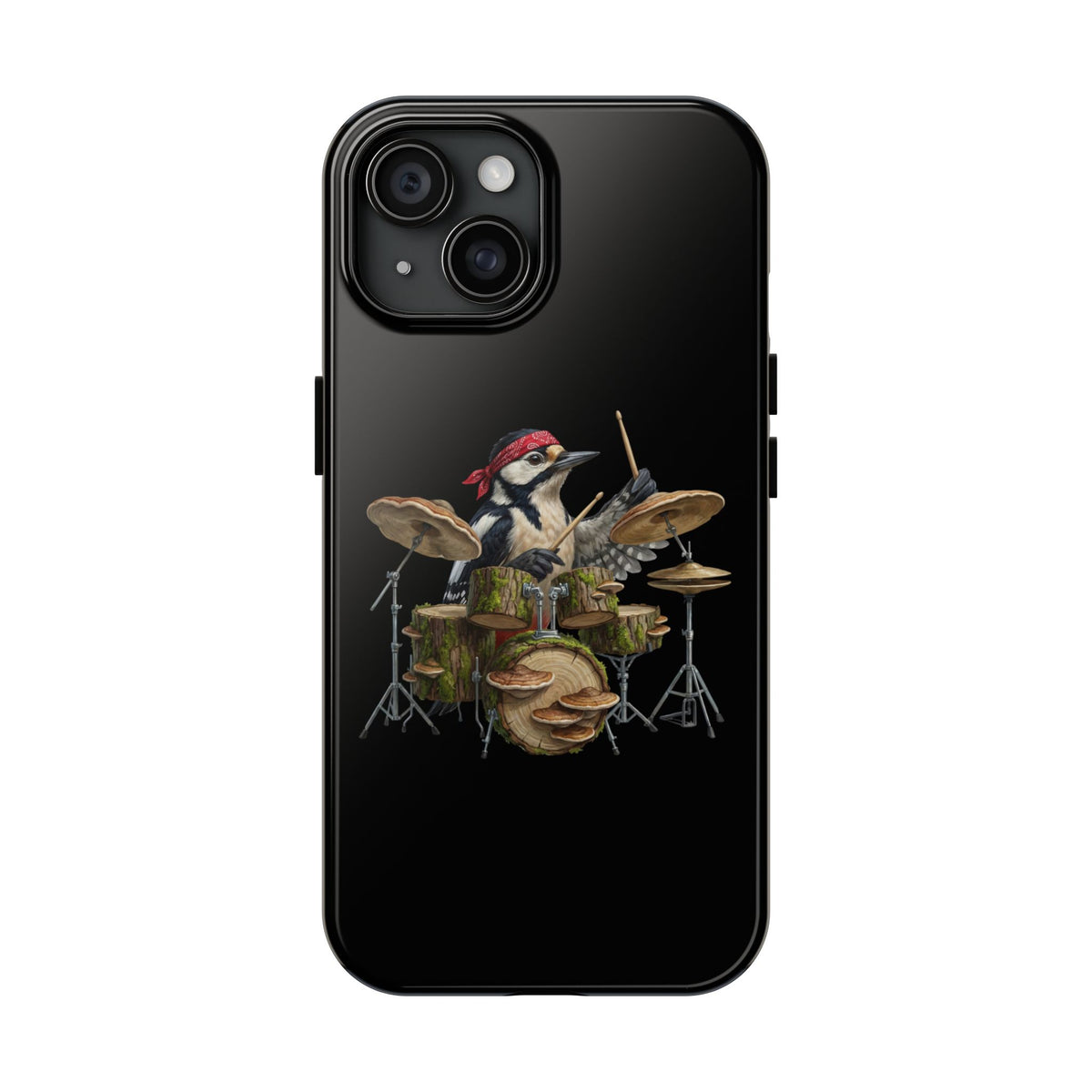 Woodpecker with Drums iPhone Case – Premium Tough Phone Cover Black