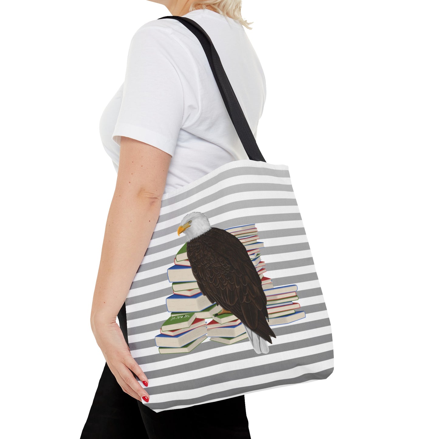 Bald Eagle Bird and Books Birdlover Bookworm Tote Bag 16"x16"