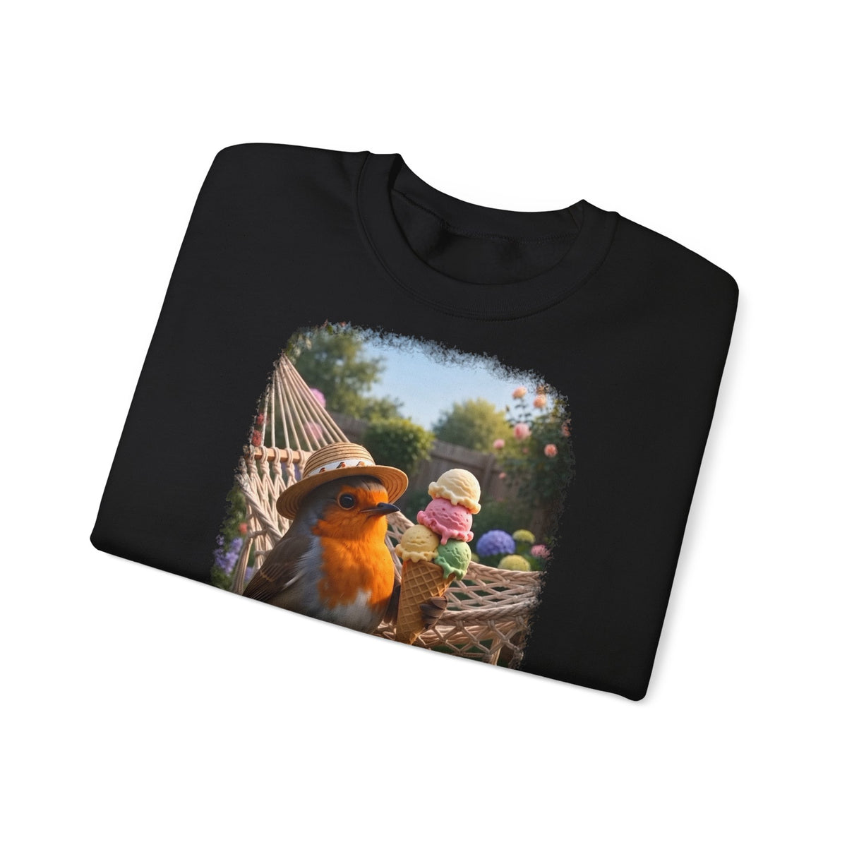 Sweat-shirt premium Rougegorge Rosi et le géant des glaces dans le jardin (unisexe)