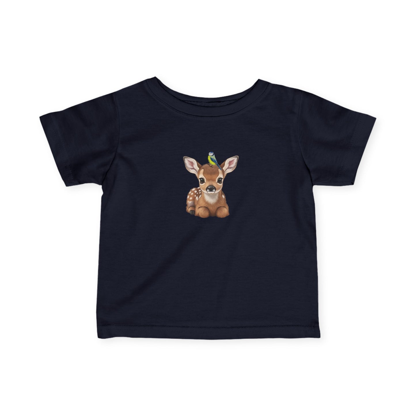 Rehkitz mit Blaumeise Baby T-Shirt Süßes Tiermotiv