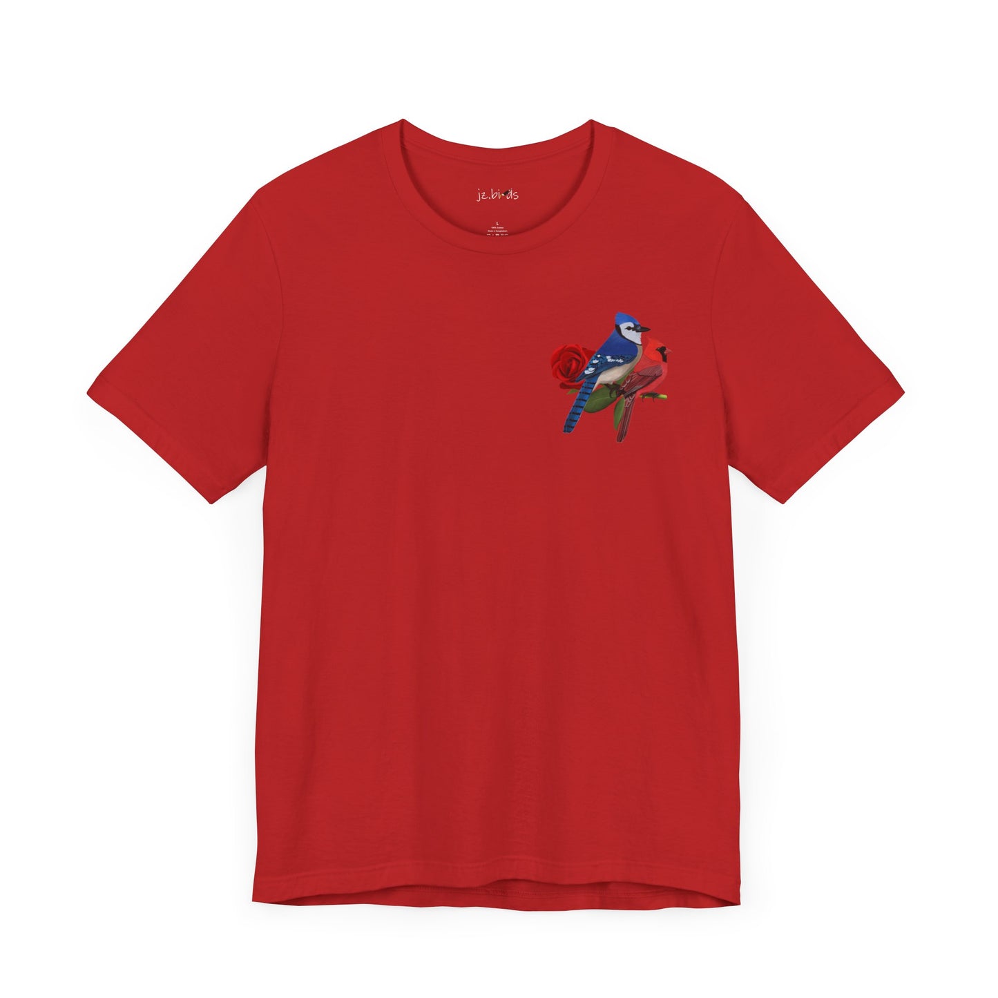 Valentine's Day Blue Jay Cardinal Birds on Rose T-Shirt