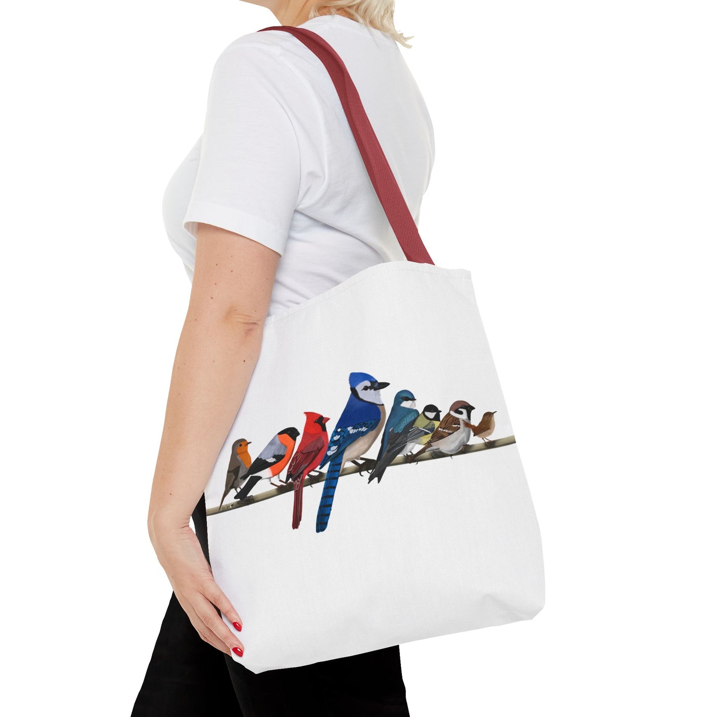 Birds on a Branch Tote Bag 16"x16" Blue Jay Cardinal Robin for Bird Lovers