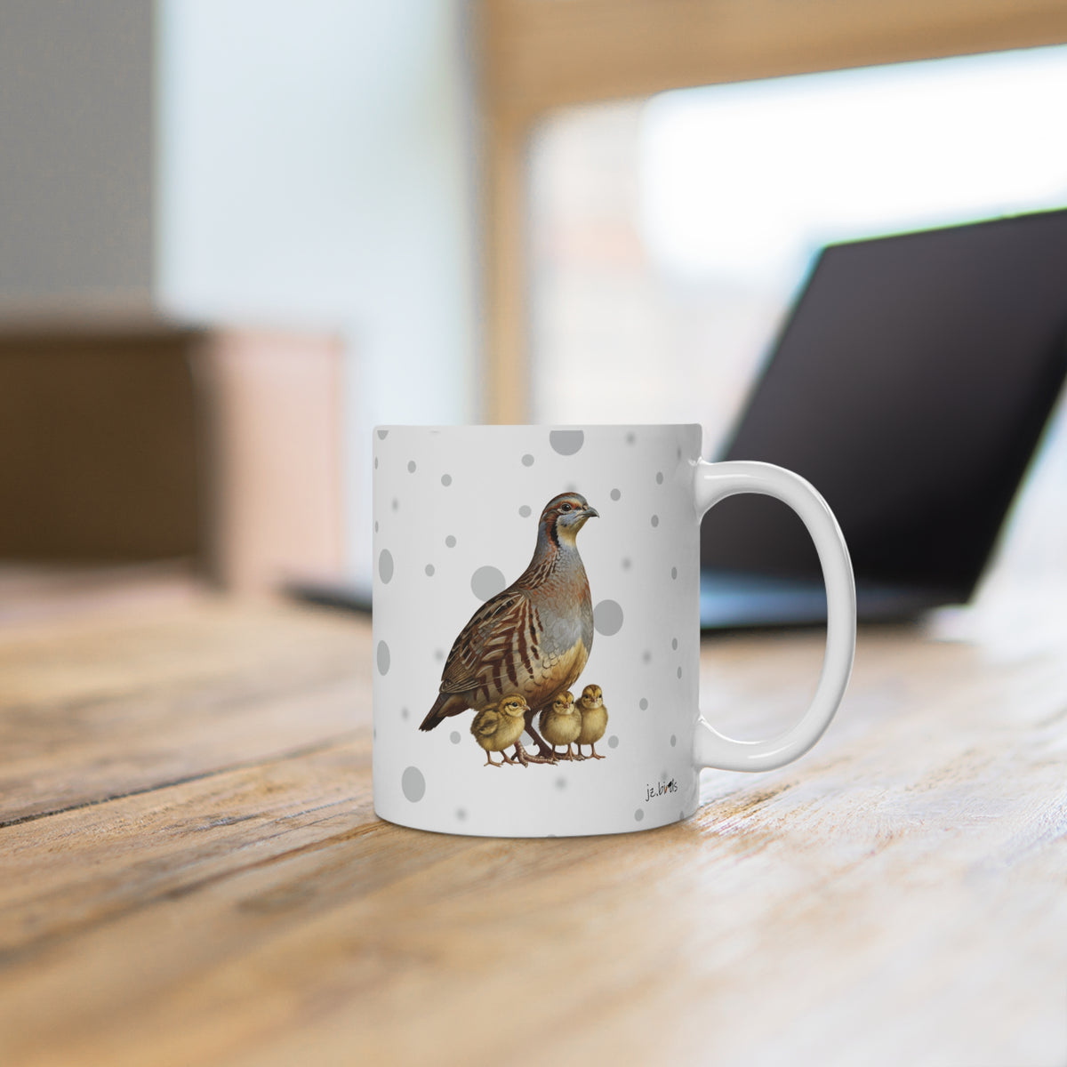 Rebhuhn Vogel des Jahres 2026 Vogelmotiv Tasse Punkte Grau – 11 oz,