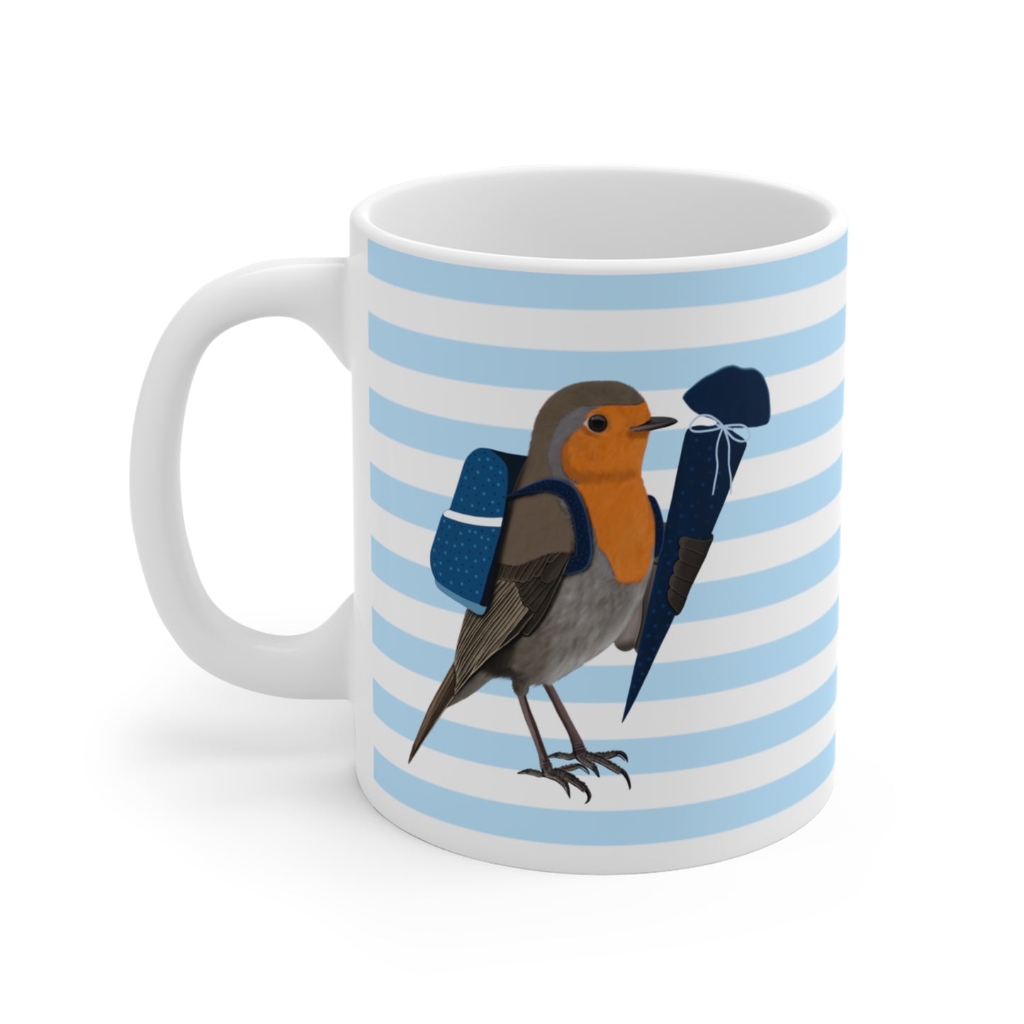 Robin School Enrollment First Day at School Bird Ceramic Mug 11oz Blue