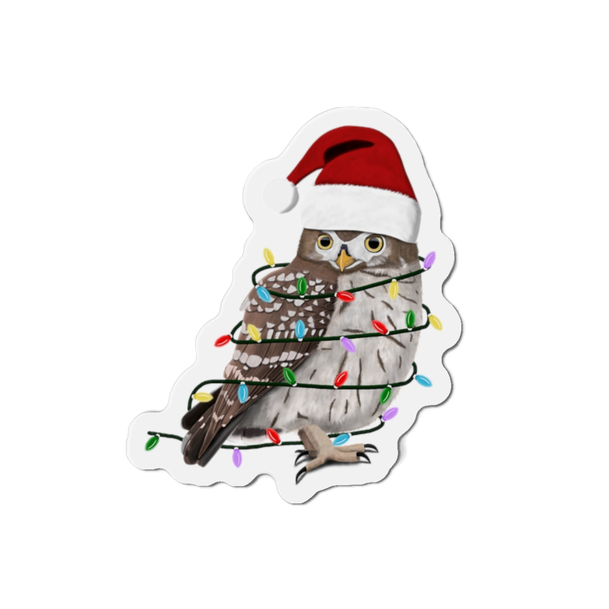 Owl with Fairy Lights and Scarf Christmas Bird Magnet