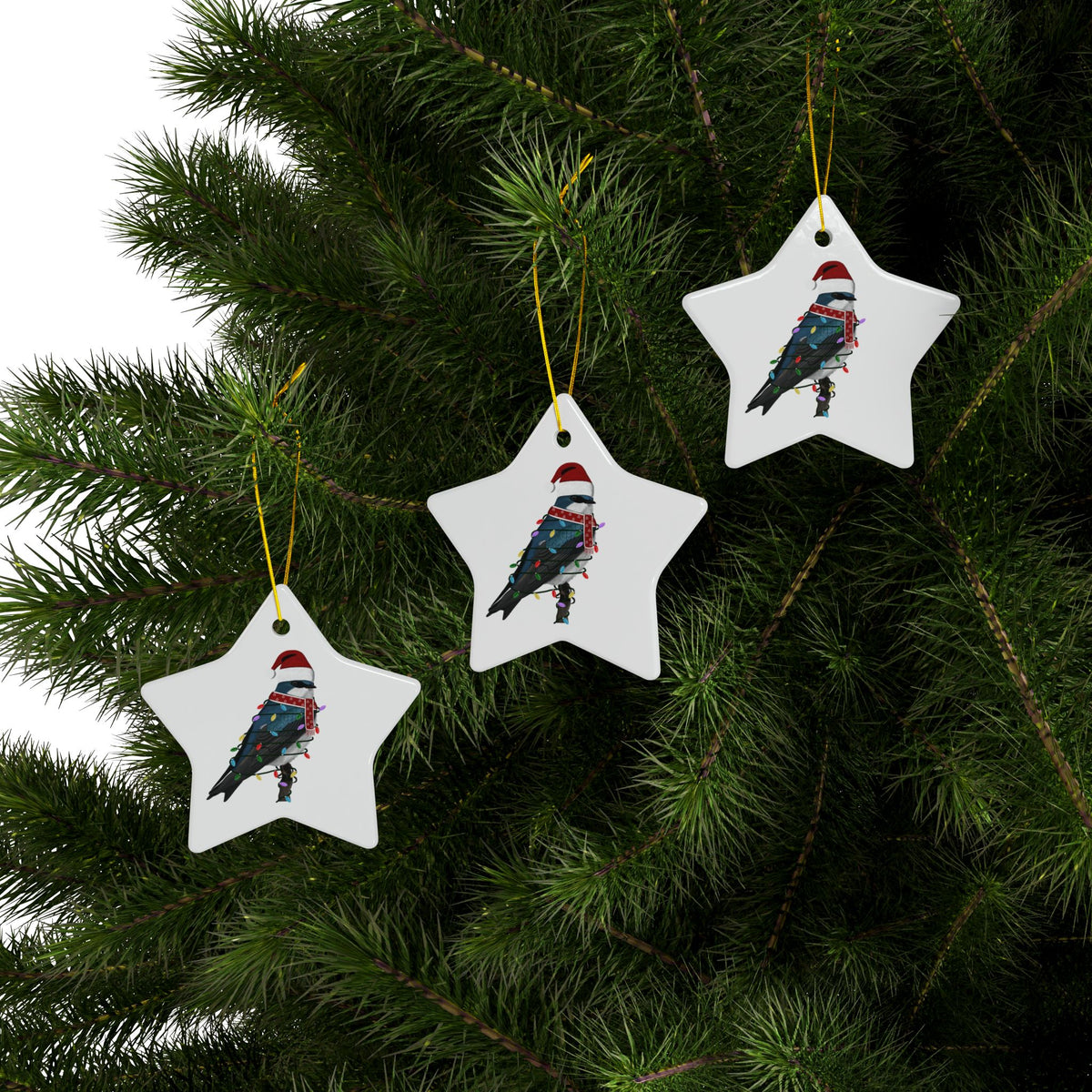 Tree Swallow as Santa Ceramic Bird Christmas Ornament | Durable Double-Sided Bird Lover Decor