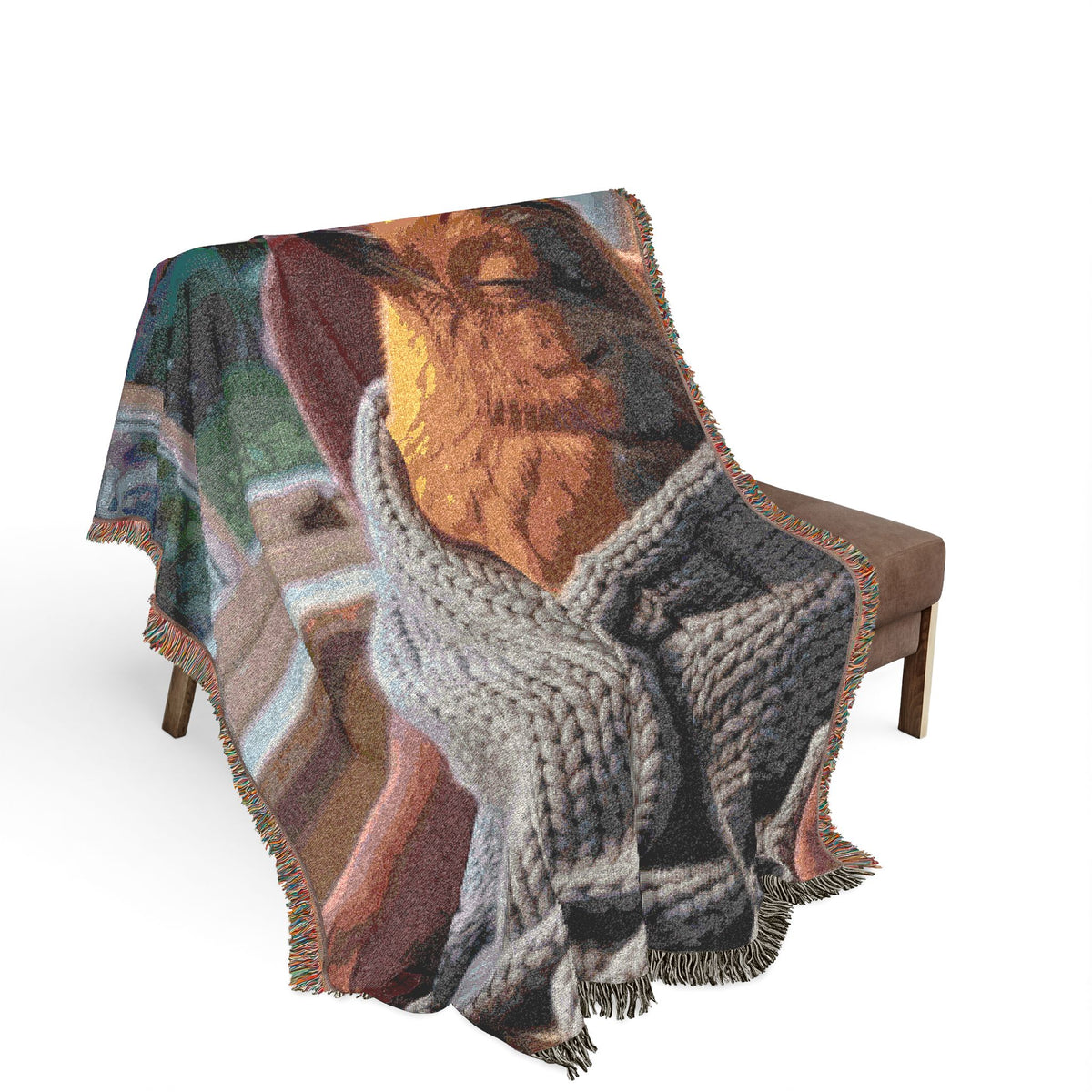 Robin Rosi Snuggled in an Armchair Woven Blanket - Cozy Resting Tapestry Throw