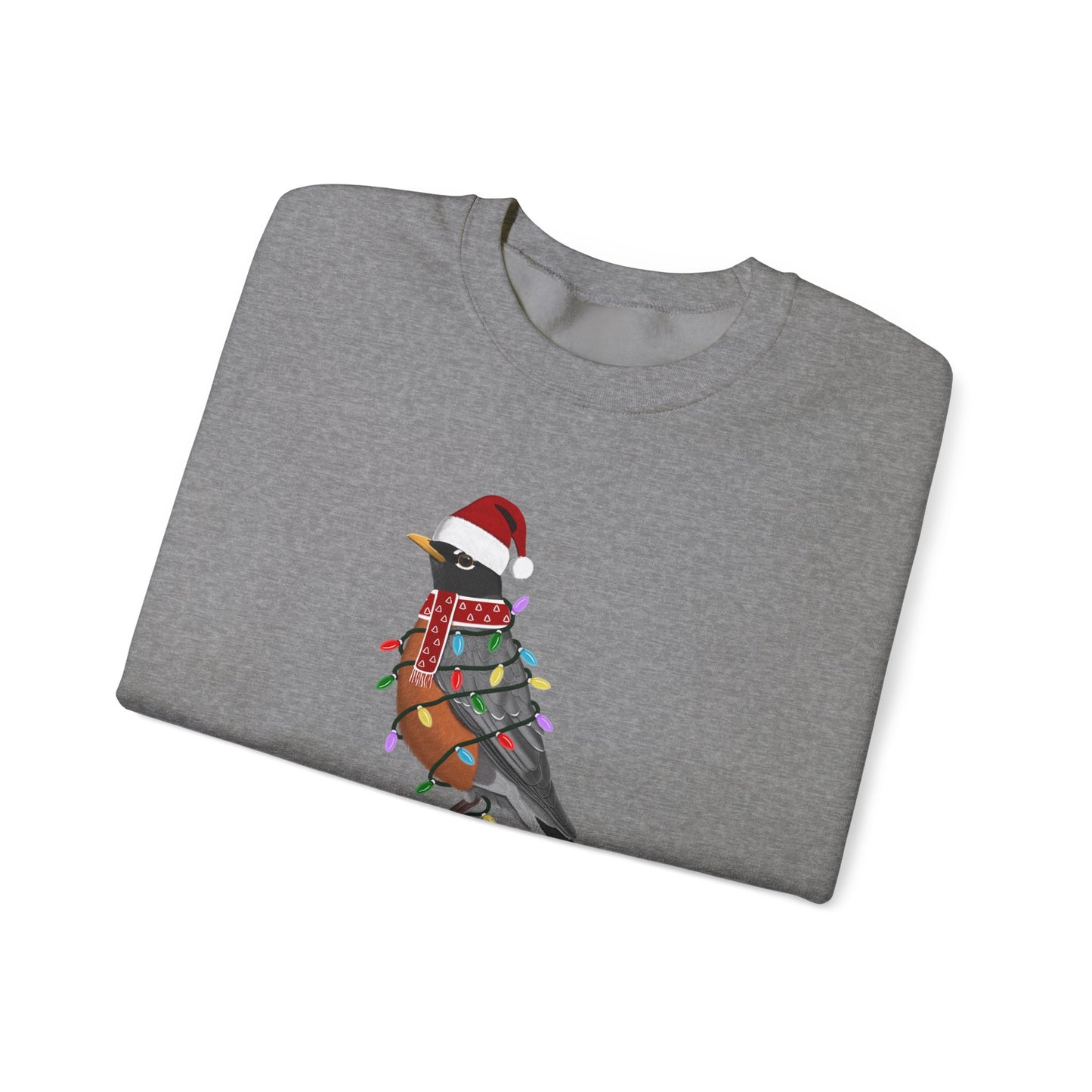 Robin with Fairy Lights as Santa Happy Holidays Birdwatcher Christmas Bird Sweatshirt