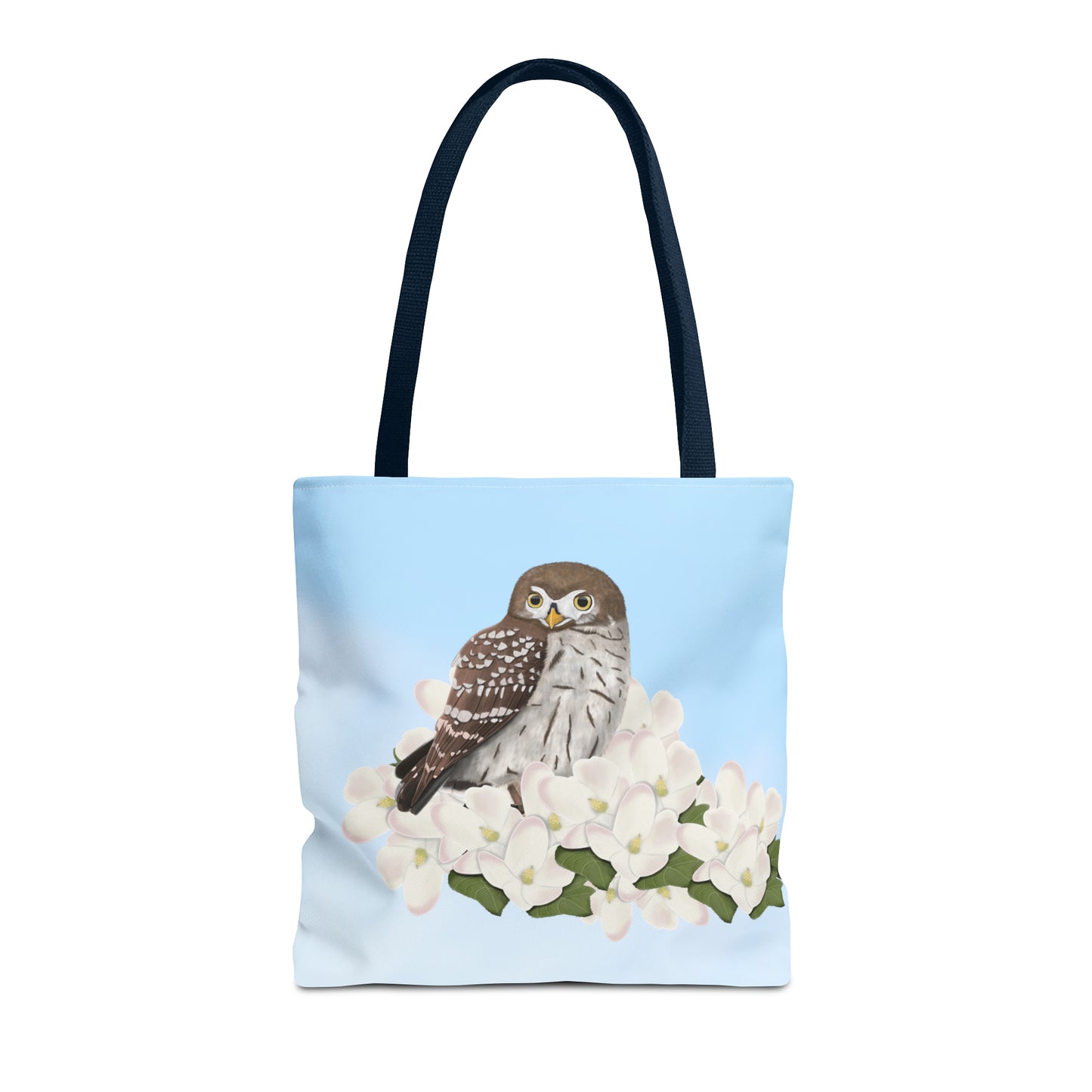 Little Owl in Spring Blossoms Bird Tote Bag 16"x16" - jz.birds