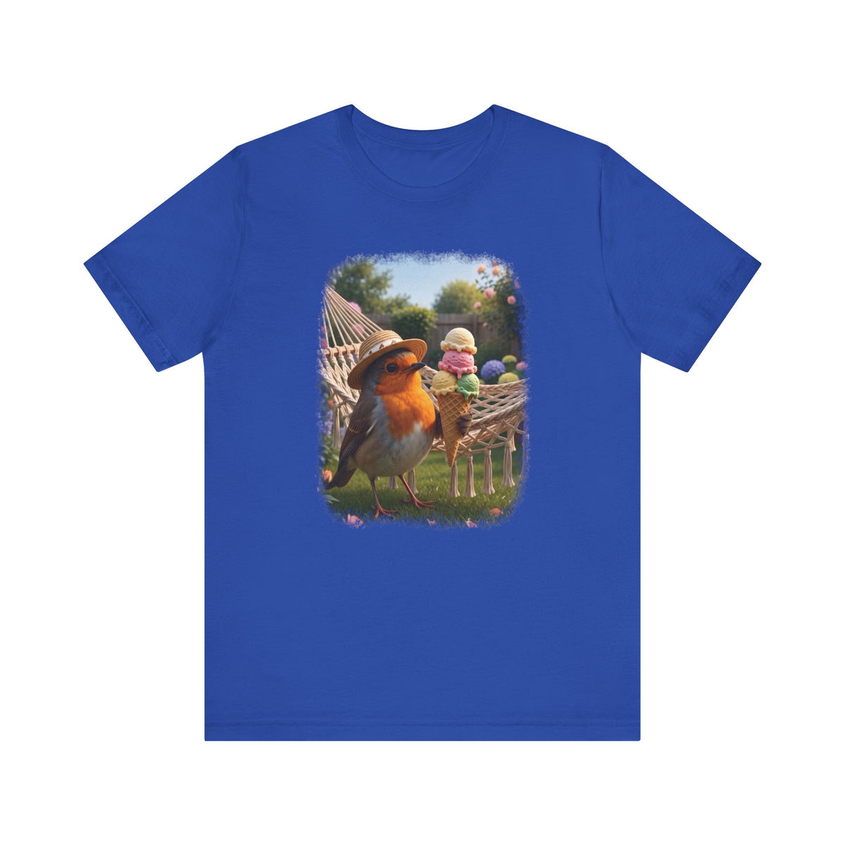 Robin Rosi Ice Cream in the Garden Premium T-Shirt for Bird Lovers
