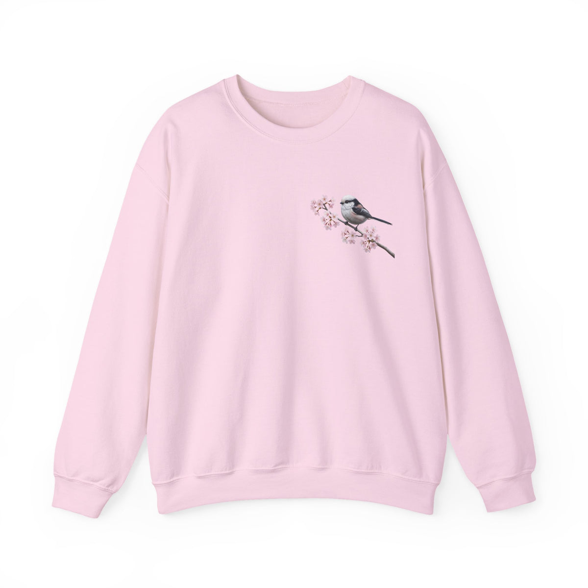 Long Tailed Titmouse Cherry Blossom Sweatshirt | Floral Bird Crewneck Cozy Spring Pullover – Animal Lover Gift,