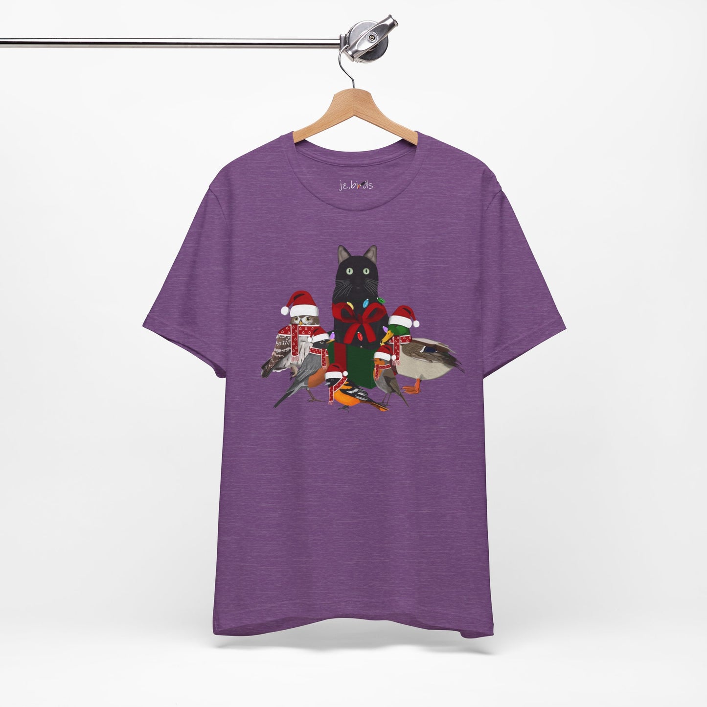 Robin Mallard Oriole Owl with Cat in a Box and Fairy Lights Christmas Bird T-Shirt