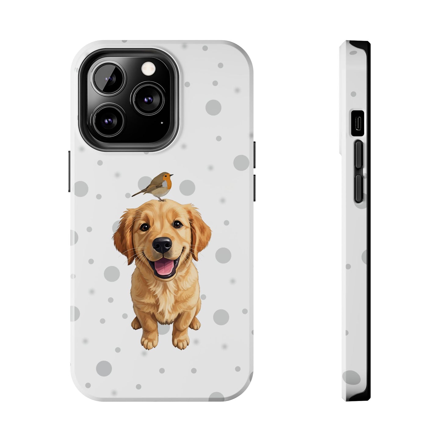 Cute Golden Retriever with European Robin Animal iPhone Case - Dual-Layer PC/TPU Protective Cover for iPhone