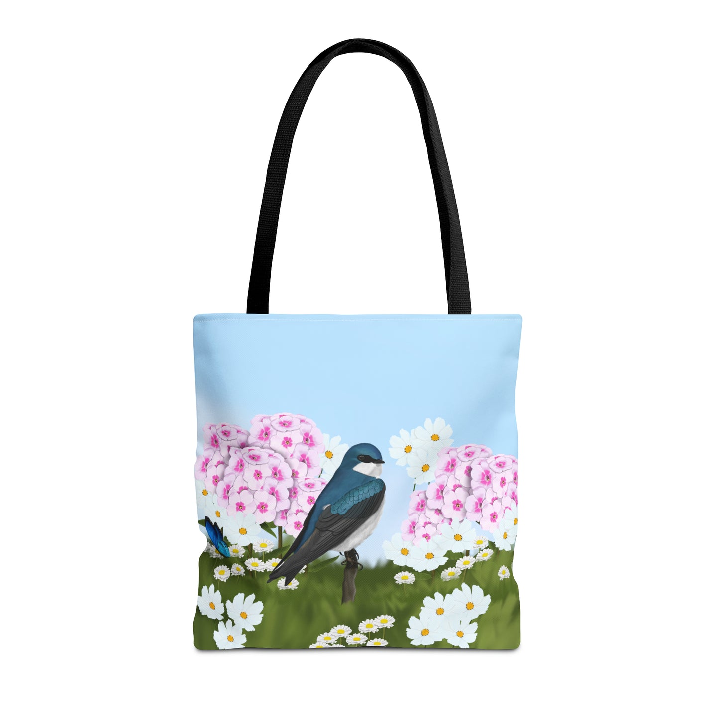 Tree Swallow in Summer Flowers Bird Tote Bag 16"x16"