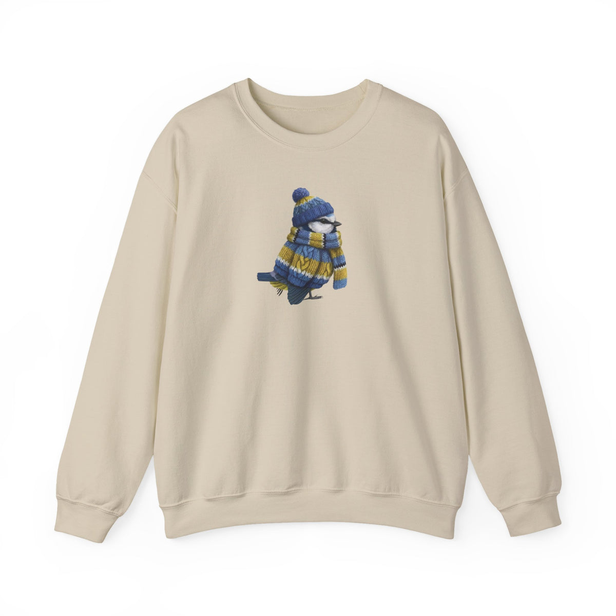 Blue Titmouse Winter Sweatshirt | Bird Watcher Crewneck Unisex Songbirds Wearing Knit Gift for Lovers – Animal Lover Avian Enthusiast