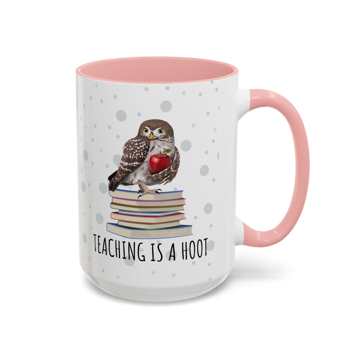 Cute Owl on Books Teacher Mug – Teaching is a Hoot – Two-Tone Classroom Coffee Cup