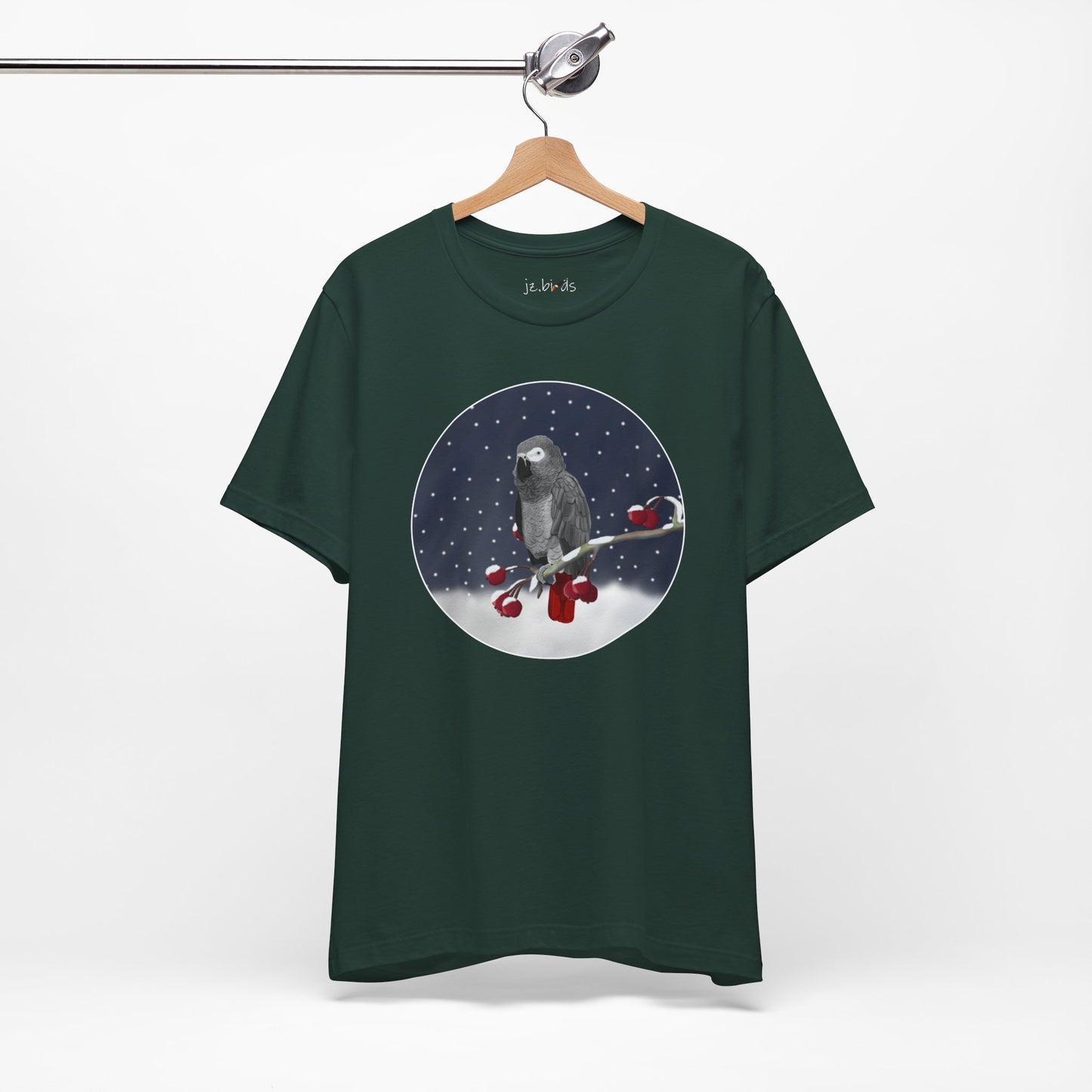 Grey Parrot on a Winter Branch Birdwatcher Christmas Bird T-Shirt