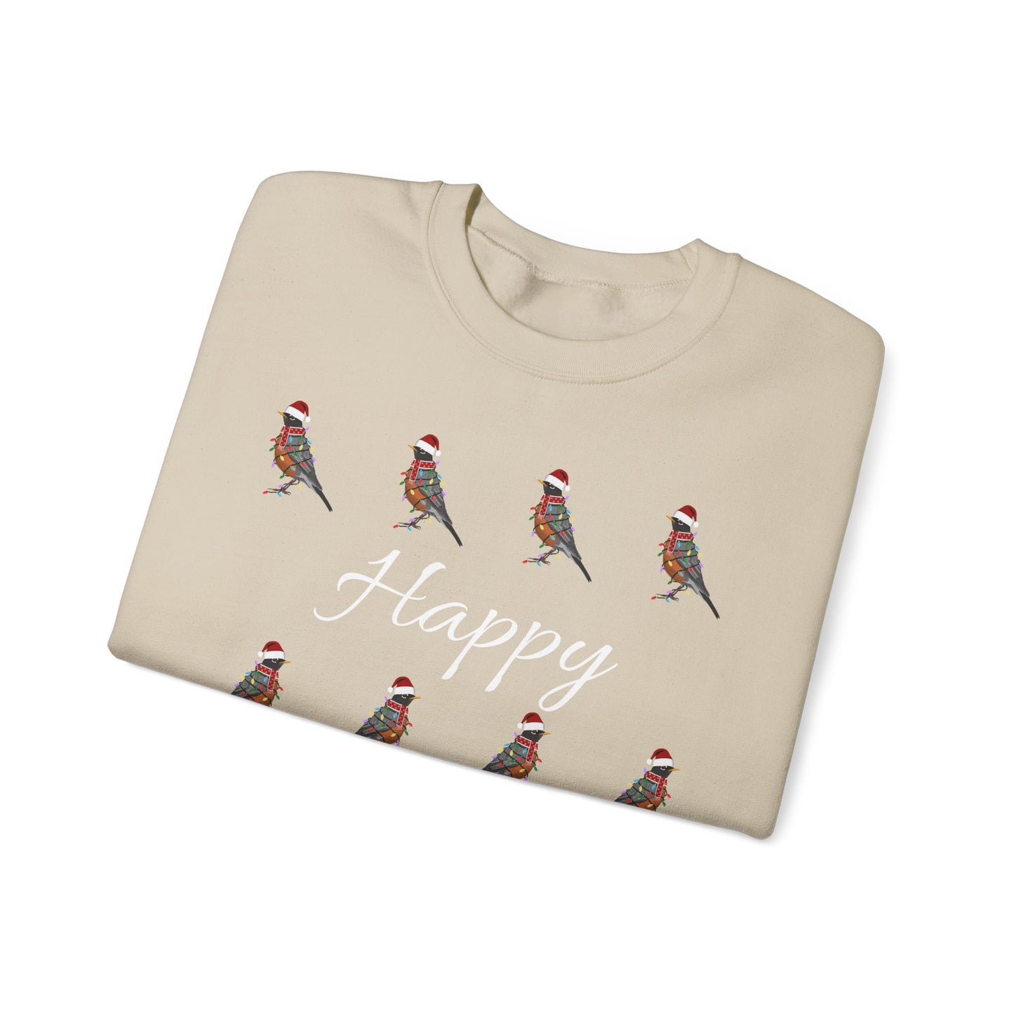 American Robin as Santa with Hat Scarf and Fairy Lights Happy Holidays Birdwatcher Christmas Bird Sweatshirt